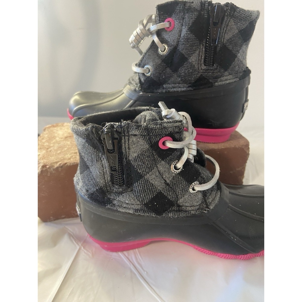 Sperry Girls Saltwater Duck Waterproof Boots-Blk/ Gray/Pink-Size 9M Childrens‎